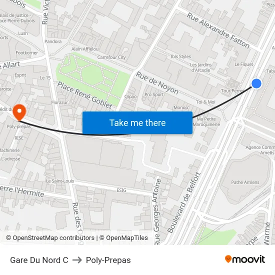 Gare Du Nord C to Poly-Prepas map