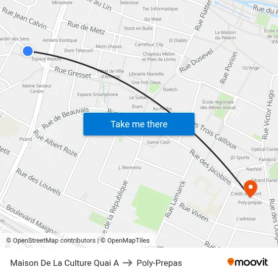 Maison De La Culture Quai A to Poly-Prepas map