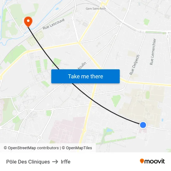 Pôle Des Cliniques to Irffe map