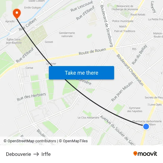 Debouverie to Irffe map