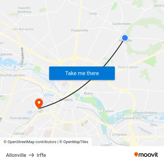 Allonville to Irffe map