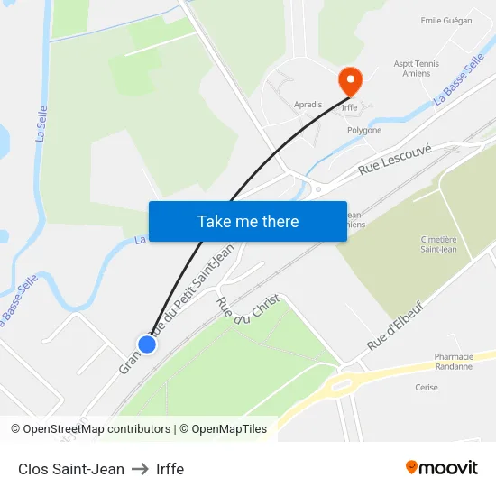 Clos Saint-Jean to Irffe map