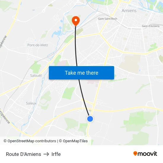 Route D'Amiens to Irffe map