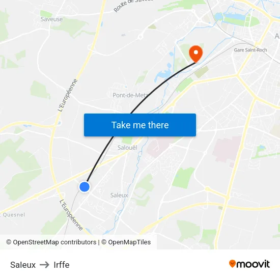 Saleux to Irffe map