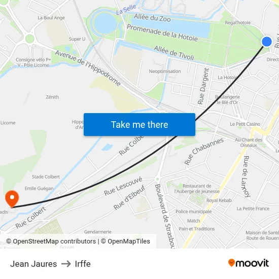 Jean Jaures to Irffe map