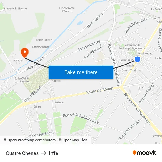 Quatre Chenes to Irffe map
