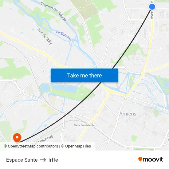 Espace Sante to Irffe map