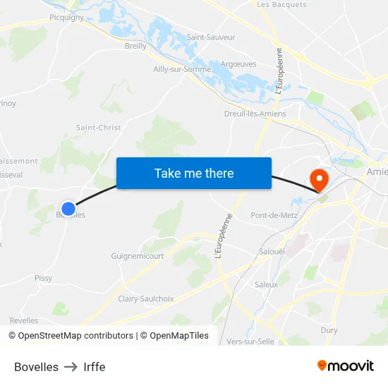 Bovelles to Irffe map