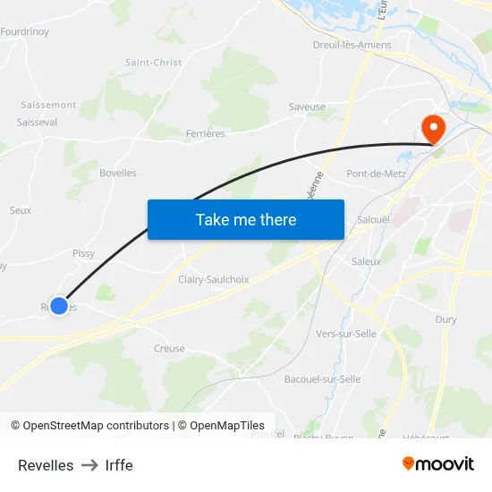 Revelles to Irffe map