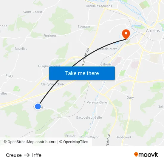 Creuse to Irffe map