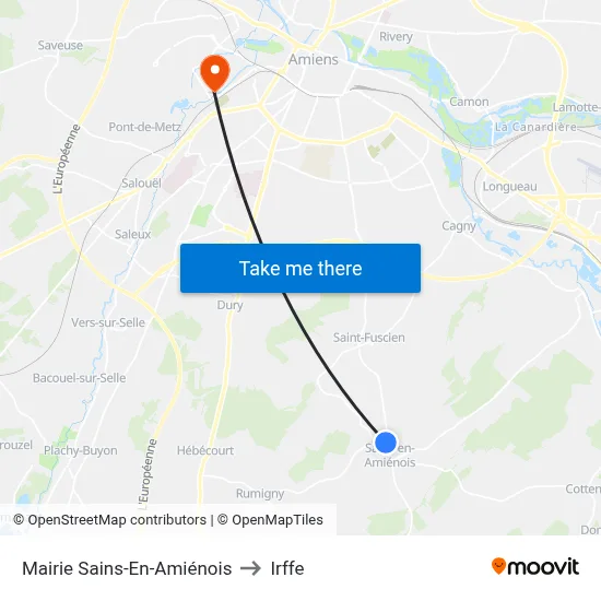 Mairie Sains-En-Amiénois to Irffe map