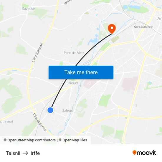 Taisnil to Irffe map
