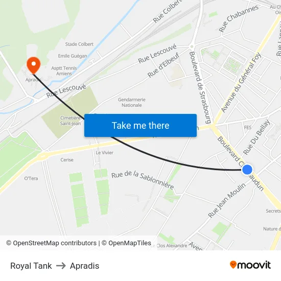Royal Tank to Apradis map