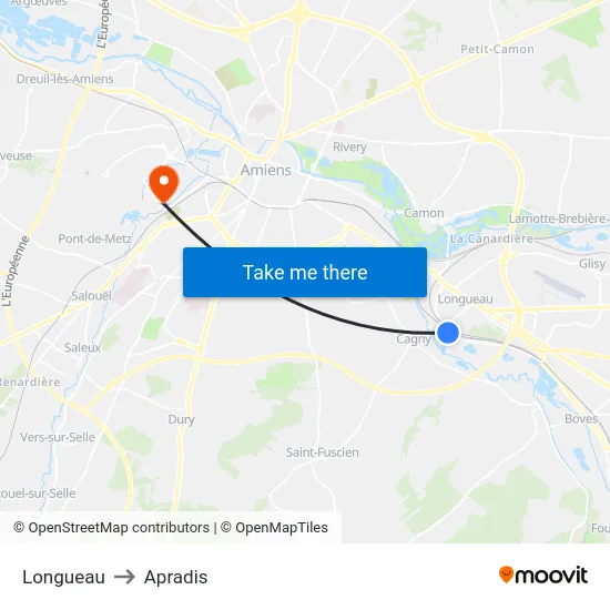 Longueau to Apradis map