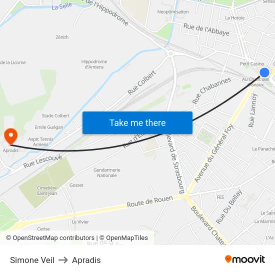Simone Veil to Apradis map