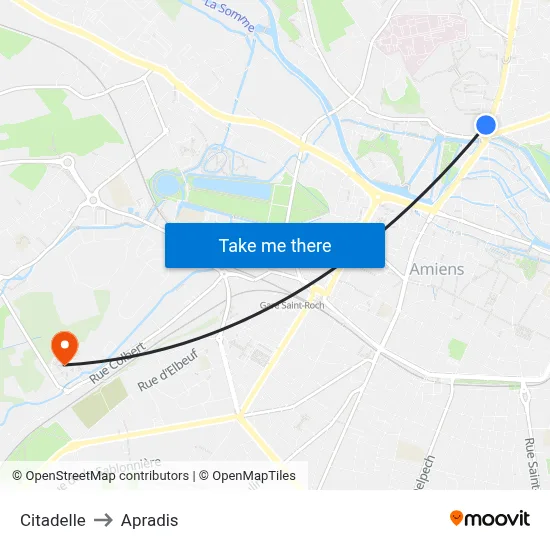 Citadelle to Apradis map