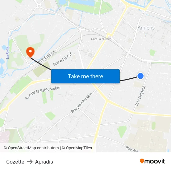 Cozette to Apradis map