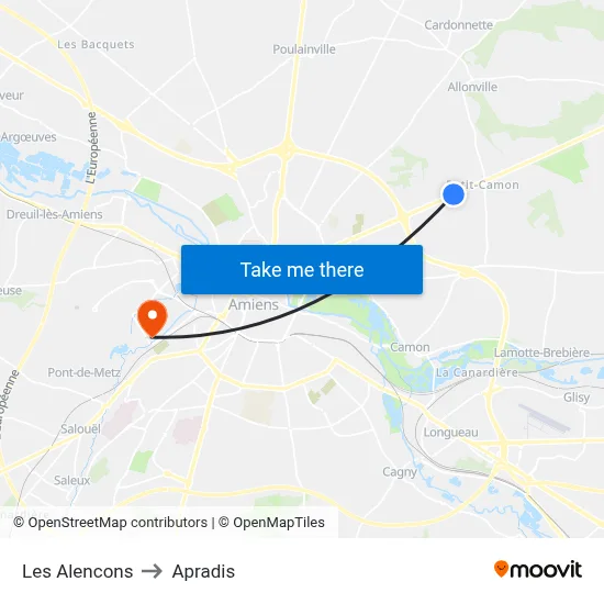 Les Alencons to Apradis map