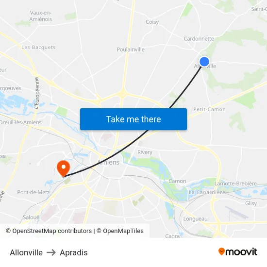 Allonville to Apradis map