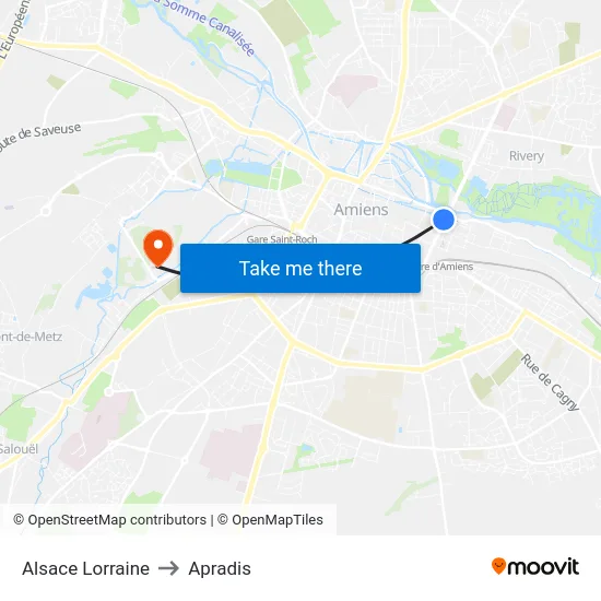 Alsace Lorraine to Apradis map