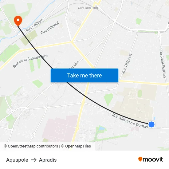 Aquapole to Apradis map