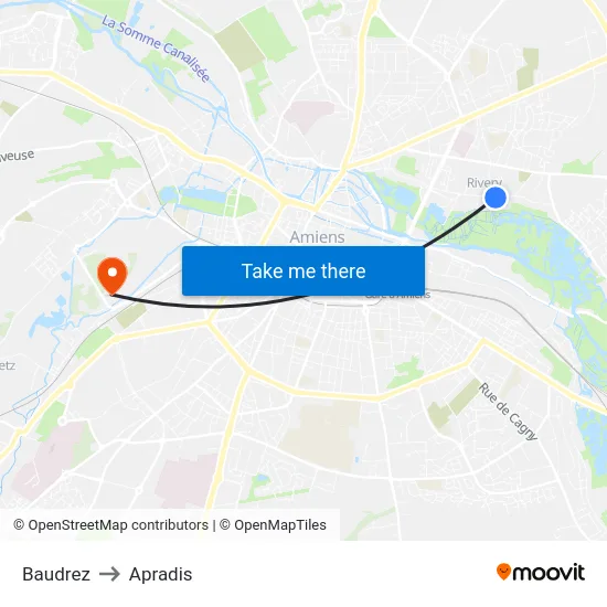 Baudrez to Apradis map