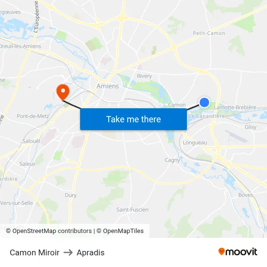 Camon Miroir to Apradis map