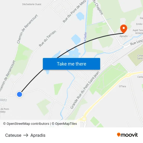 Cateuse to Apradis map