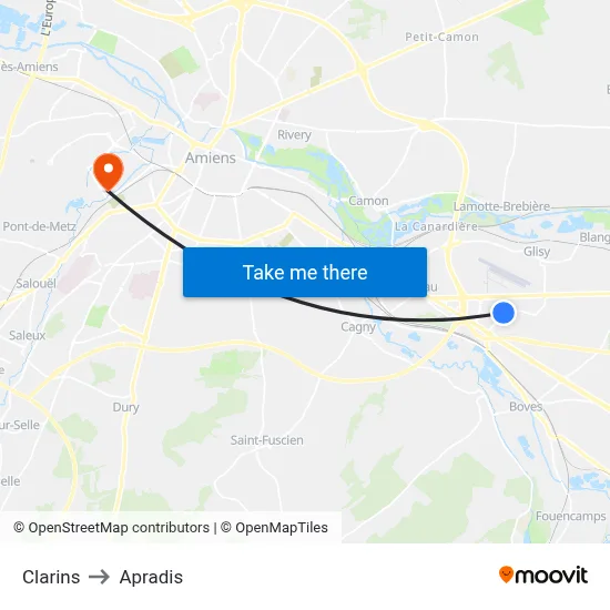 Clarins to Apradis map