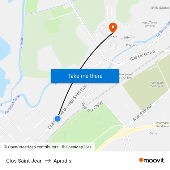 Clos Saint-Jean to Apradis map