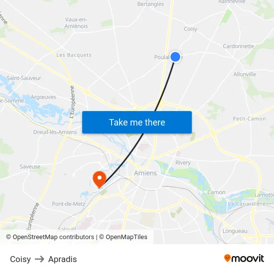 Coisy to Apradis map