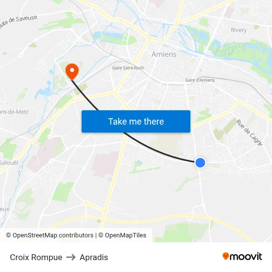 Croix Rompue to Apradis map