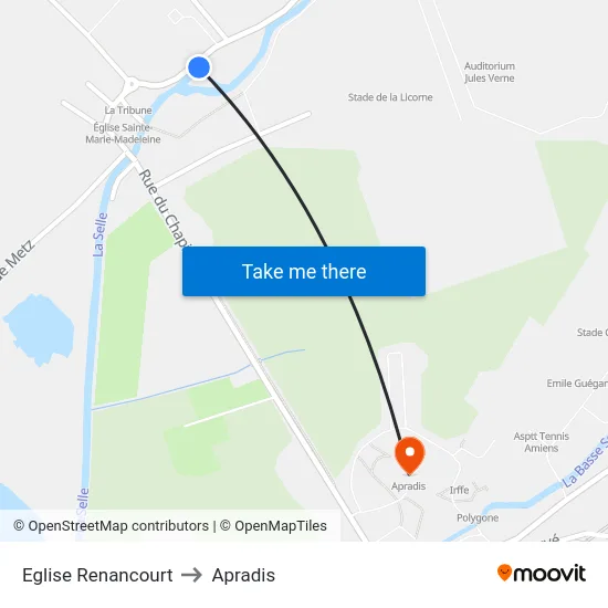 Eglise Renancourt to Apradis map