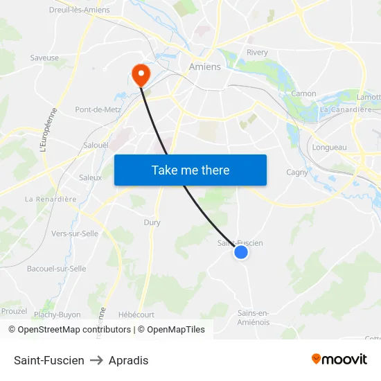 Saint-Fuscien to Apradis map
