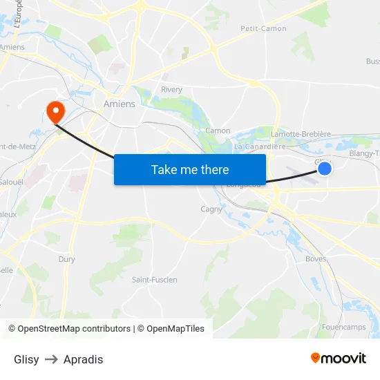 Glisy to Apradis map