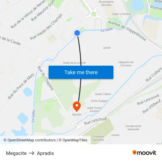 Megacite to Apradis map