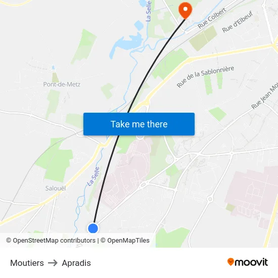 Moutiers to Apradis map