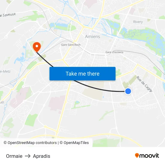 Ormaie to Apradis map