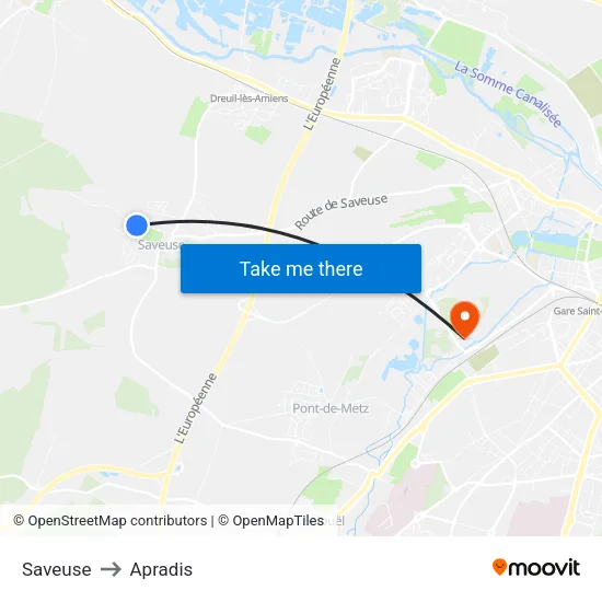 Saveuse to Apradis map
