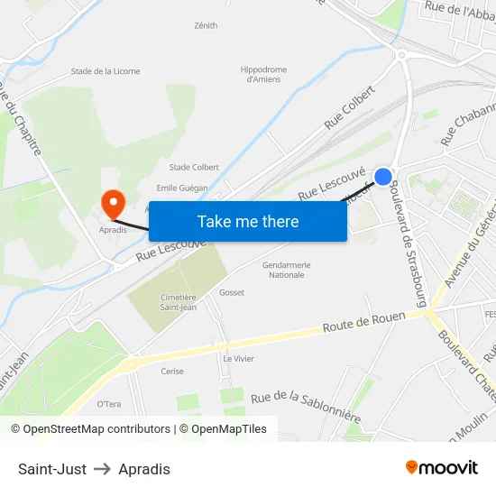 Saint-Just to Apradis map