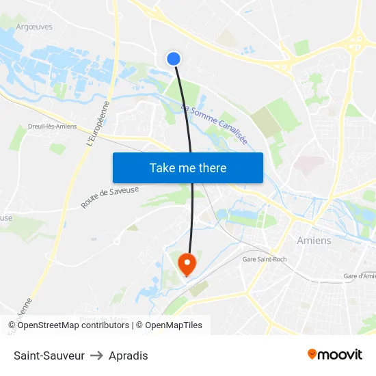 Saint-Sauveur to Apradis map