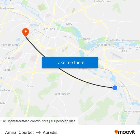 Amiral Courbet to Apradis map