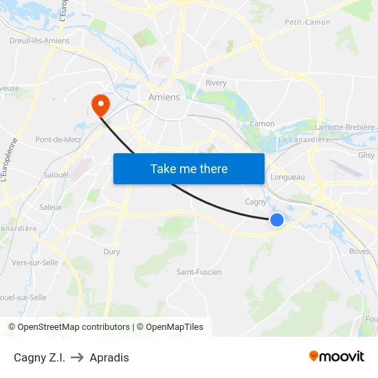 Cagny Z.I. to Apradis map