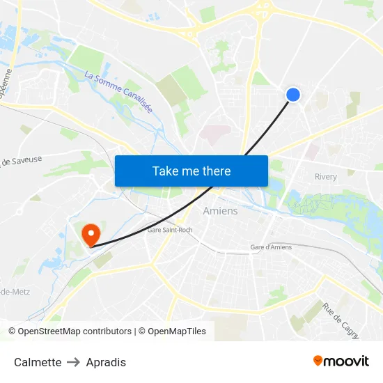 Calmette to Apradis map