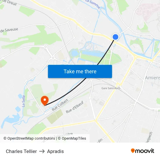 Charles Tellier to Apradis map