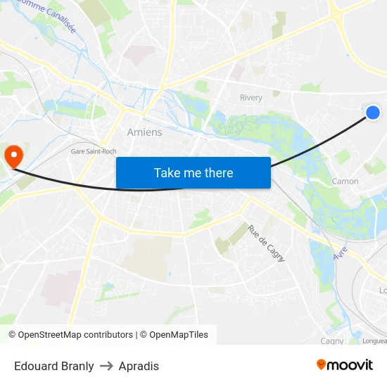 Edouard Branly to Apradis map