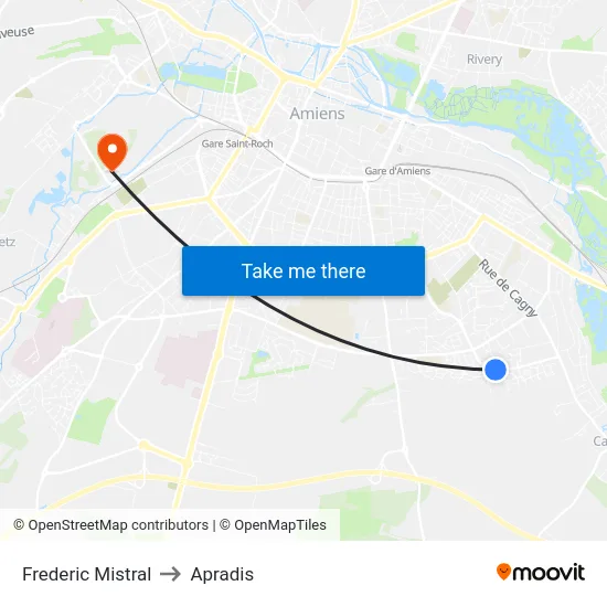 Frederic Mistral to Apradis map