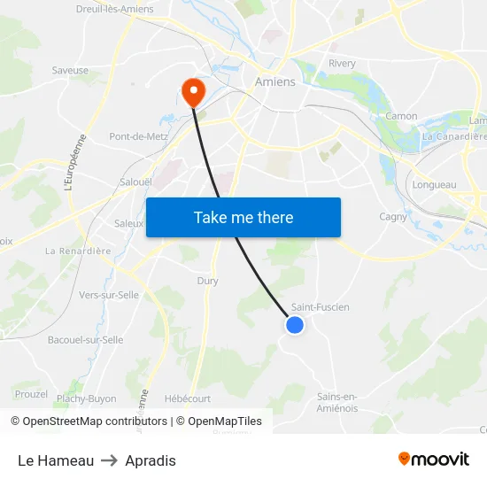 Le Hameau to Apradis map