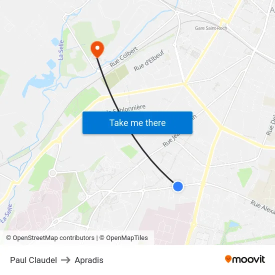 Paul Claudel to Apradis map