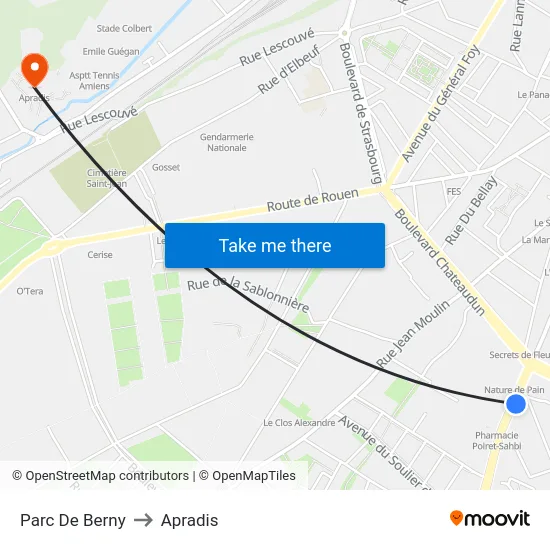 Parc De Berny to Apradis map